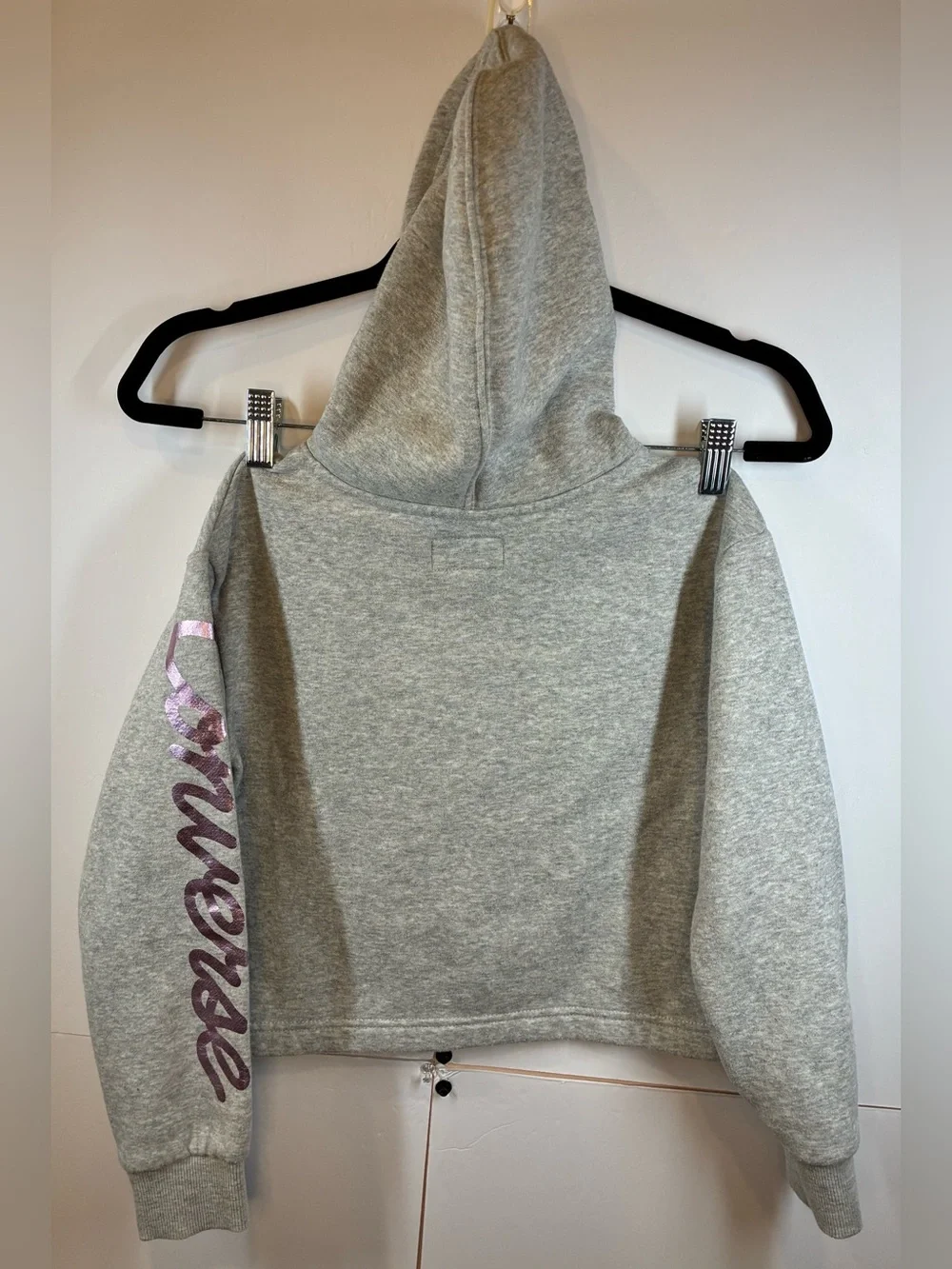 Converse Girls Gray Fleece Pullover Hoodie Metallic Pink Logo Size Small